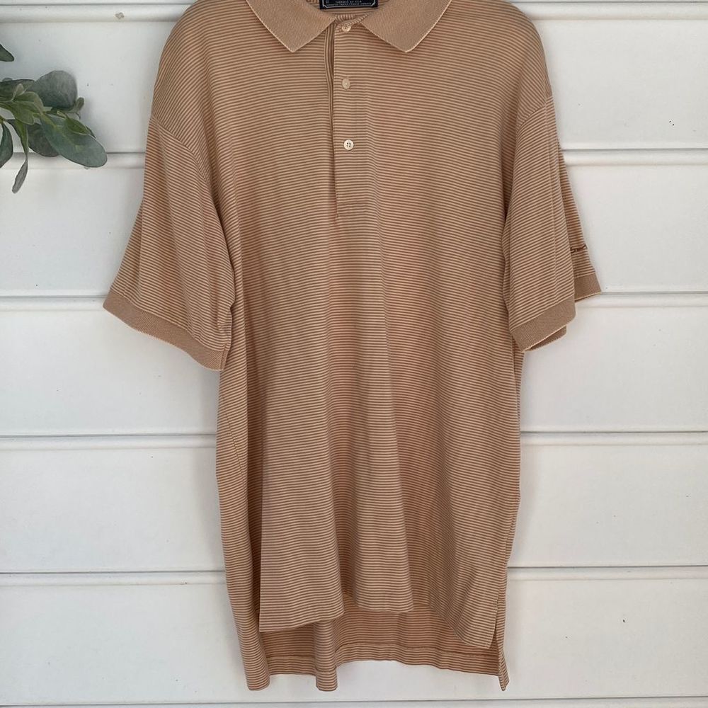 Burberrys Mens Striped‎ Polo Shirt Medium Mauve /Cream